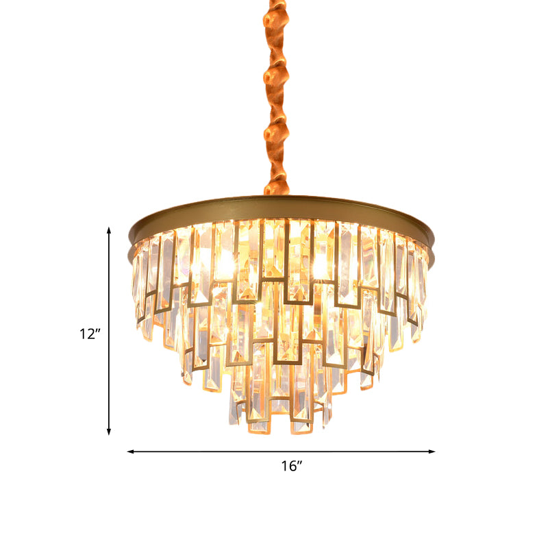 4/6 Lights Chandelier Pendant Retro Conical Crystal Panel Hanging Ceiling Light in Gold Clearhalo 'Ceiling Lights' 'Chandeliers' 'Modern Chandeliers' 'Modern' Lighting' 852715