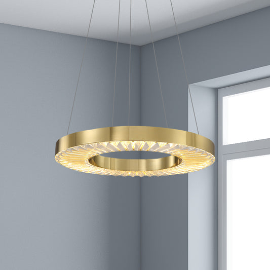 Hoop Crystal Inserted Hanging Lamp Minimalism Dining Room LED Ceiling Chandelier in Gold Gold Clearhalo 'Ceiling Lights' 'Chandeliers' 'Modern Chandeliers' 'Modern' Lighting' 852720