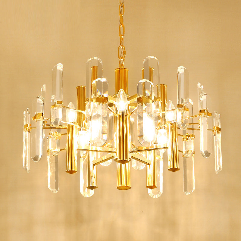 2 Tiers Living Room Chandelier Postmodern Crystal 8/10 Heads Polished Gold Pendant Ceiling Light Clearhalo 'Ceiling Lights' 'Chandeliers' 'Modern Chandeliers' 'Modern' Lighting' 852726