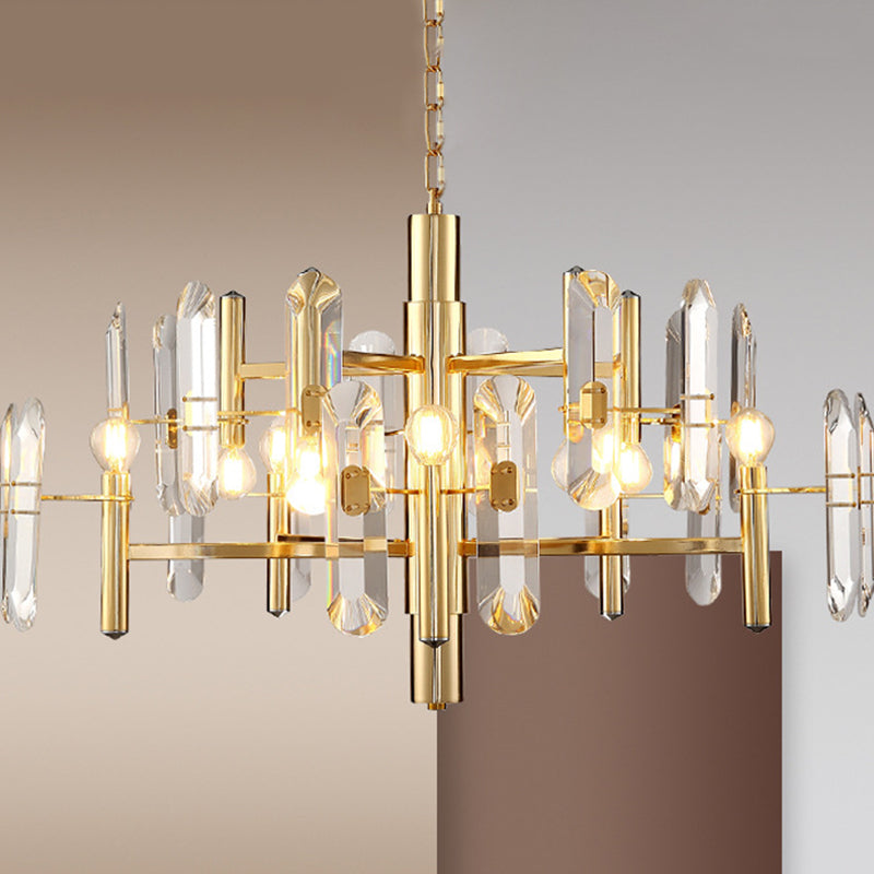 2 Tiers Living Room Chandelier Postmodern Crystal 8/10 Heads Polished Gold Pendant Ceiling Light 10 Gold Clearhalo 'Ceiling Lights' 'Chandeliers' 'Modern Chandeliers' 'Modern' Lighting' 852728