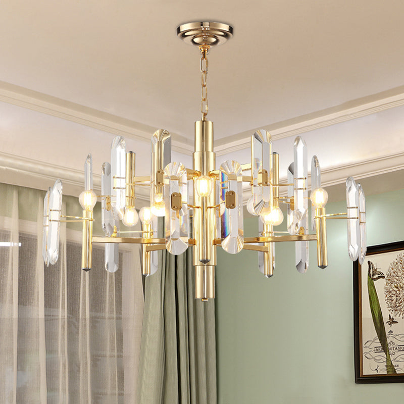 2 Tiers Living Room Chandelier Postmodern Crystal 8/10 Heads Polished Gold Pendant Ceiling Light Clearhalo 'Ceiling Lights' 'Chandeliers' 'Modern Chandeliers' 'Modern' Lighting' 852729