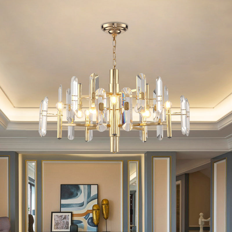 2 Tiers Living Room Chandelier Postmodern Crystal 8/10 Heads Polished Gold Pendant Ceiling Light Clearhalo 'Ceiling Lights' 'Chandeliers' 'Modern Chandeliers' 'Modern' Lighting' 852730