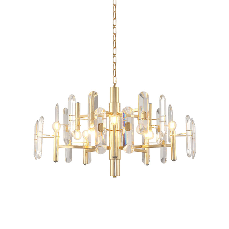 2 Tiers Living Room Chandelier Postmodern Crystal 8/10 Heads Polished Gold Pendant Ceiling Light Clearhalo 'Ceiling Lights' 'Chandeliers' 'Modern Chandeliers' 'Modern' Lighting' 852731