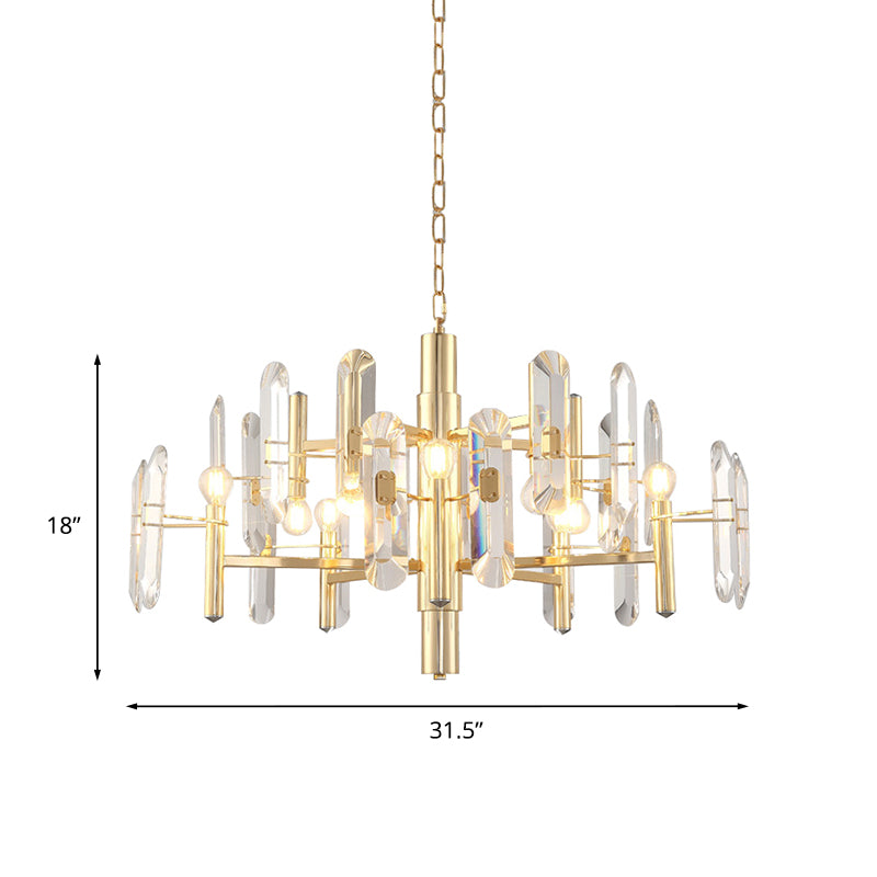 2 Tiers Living Room Chandelier Postmodern Crystal 8/10 Heads Polished Gold Pendant Ceiling Light Clearhalo 'Ceiling Lights' 'Chandeliers' 'Modern Chandeliers' 'Modern' Lighting' 852732