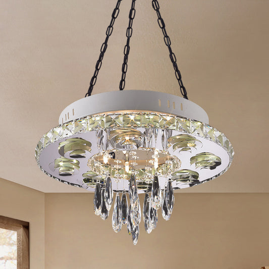 White 6 Lights Chandelier Contemporary Crystal Circular Hanging Pendant with Droplet White Clearhalo 'Ceiling Lights' 'Chandeliers' 'Modern Chandeliers' 'Modern' Lighting' 852737