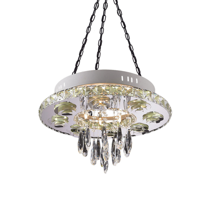 White 6 Lights Chandelier Contemporary Crystal Circular Hanging Pendant with Droplet Clearhalo 'Ceiling Lights' 'Chandeliers' 'Modern Chandeliers' 'Modern' Lighting' 852739