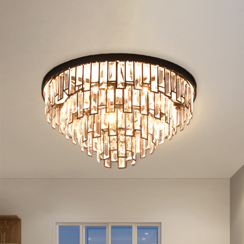 4/6-Bulb Tiered Tapered Flush Chandelier Vintage Black K9 Strip Crystal Flush Mounted Ceiling Light Fixture Clearhalo 'Ceiling Lights' 'Close To Ceiling Lights' 'Close to ceiling' 'Flush mount' Lighting' 852742