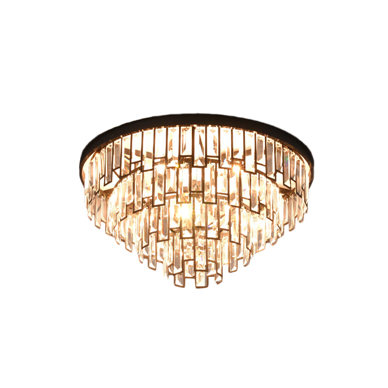 4/6-Bulb Tiered Tapered Flush Chandelier Vintage Black K9 Strip Crystal Flush Mounted Ceiling Light Fixture Clearhalo 'Ceiling Lights' 'Close To Ceiling Lights' 'Close to ceiling' 'Flush mount' Lighting' 852743