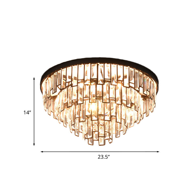 4/6-Bulb Tiered Tapered Flush Chandelier Vintage Black K9 Strip Crystal Flush Mounted Ceiling Light Fixture Clearhalo 'Ceiling Lights' 'Close To Ceiling Lights' 'Close to ceiling' 'Flush mount' Lighting' 852744