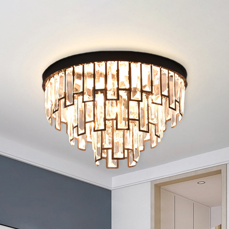 4/6-Bulb Tiered Tapered Flush Chandelier Vintage Black K9 Strip Crystal Flush Mounted Ceiling Light Fixture Clearhalo 'Ceiling Lights' 'Close To Ceiling Lights' 'Close to ceiling' 'Flush mount' Lighting' 852746