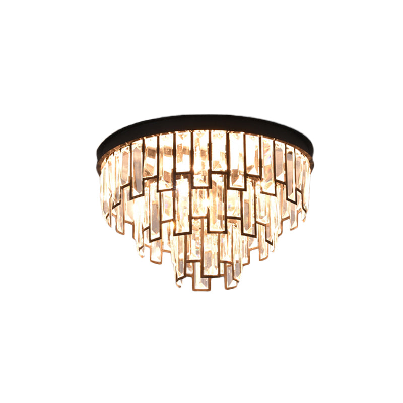 4/6-Bulb Tiered Tapered Flush Chandelier Vintage Black K9 Strip Crystal Flush Mounted Ceiling Light Fixture Clearhalo 'Ceiling Lights' 'Close To Ceiling Lights' 'Close to ceiling' 'Flush mount' Lighting' 852748