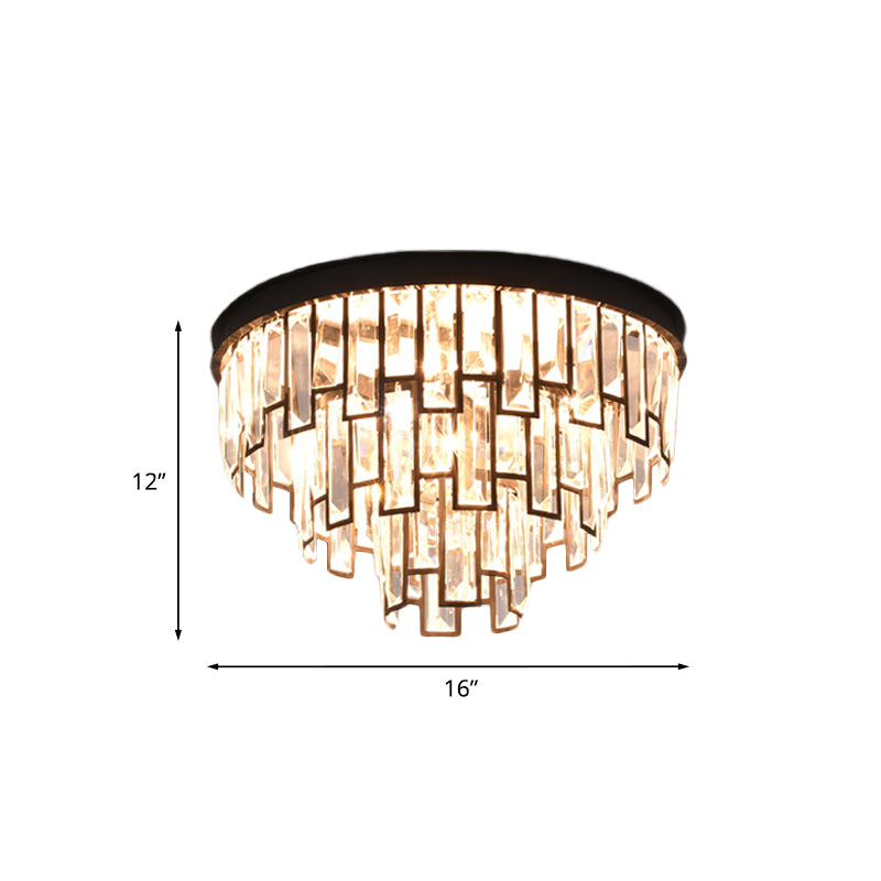 4/6-Bulb Tiered Tapered Flush Chandelier Vintage Black K9 Strip Crystal Flush Mounted Ceiling Light Fixture Clearhalo 'Ceiling Lights' 'Close To Ceiling Lights' 'Close to ceiling' 'Flush mount' Lighting' 852749