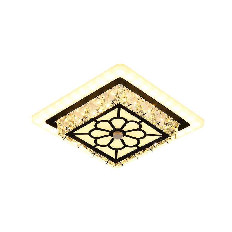 Beveled Crystal LED Ceiling Light Modern Black Floral Pattern Round/Square Corridor Flushmount Lamp Clearhalo 'Ceiling Lights' 'Close To Ceiling Lights' 'Close to ceiling' 'Flush mount' Lighting' 852756