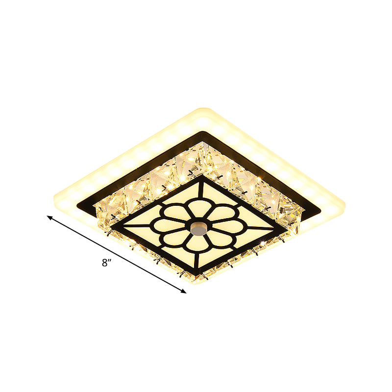 Beveled Crystal LED Ceiling Light Modern Black Floral Pattern Round/Square Corridor Flushmount Lamp Clearhalo 'Ceiling Lights' 'Close To Ceiling Lights' 'Close to ceiling' 'Flush mount' Lighting' 852757