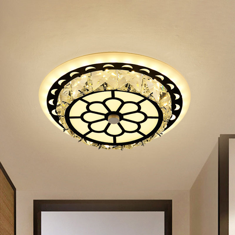 Beveled Crystal LED Ceiling Light Modern Black Floral Pattern Round/Square Corridor Flushmount Lamp Clearhalo 'Ceiling Lights' 'Close To Ceiling Lights' 'Close to ceiling' 'Flush mount' Lighting' 852759