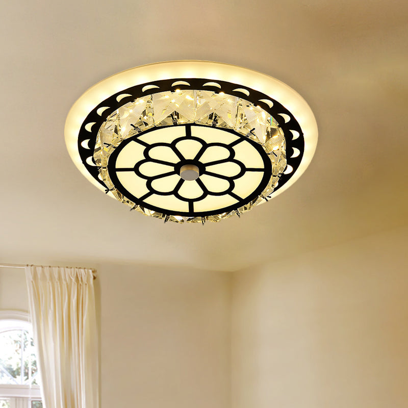 Beveled Crystal LED Ceiling Light Modern Black Floral Pattern Round/Square Corridor Flushmount Lamp Clearhalo 'Ceiling Lights' 'Close To Ceiling Lights' 'Close to ceiling' 'Flush mount' Lighting' 852760