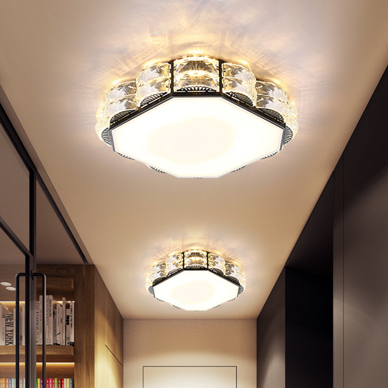 Integrated LED Flush Light Fixture Simple Scalloped Round/Square Crystal Ceiling Lamp in Black/White Black Square Plate Clearhalo 'Ceiling Lights' 'Close To Ceiling Lights' 'Close to ceiling' 'Flush mount' Lighting' 852763