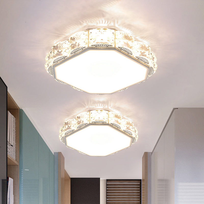 Integrated LED Flush Light Fixture Simple Scalloped Round/Square Crystal Ceiling Lamp in Black/White White Square Plate Clearhalo 'Ceiling Lights' 'Close To Ceiling Lights' 'Close to ceiling' 'Flush mount' Lighting' 852767