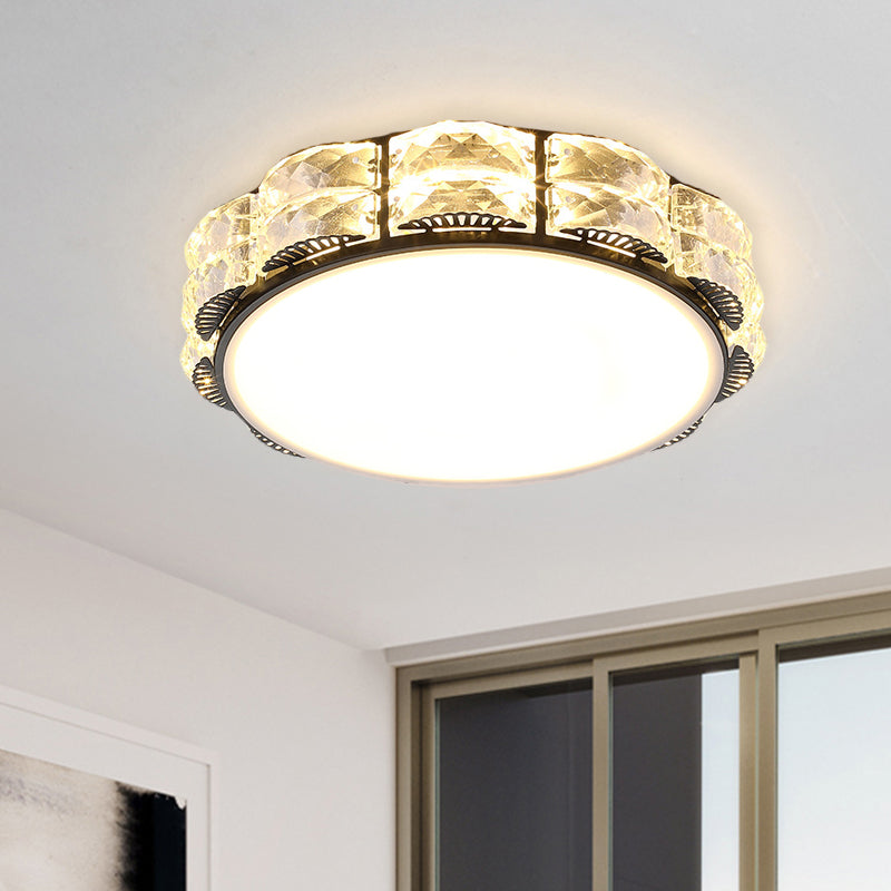 Integrated LED Flush Light Fixture Simple Scalloped Round/Square Crystal Ceiling Lamp in Black/White Clearhalo 'Ceiling Lights' 'Close To Ceiling Lights' 'Close to ceiling' 'Flush mount' Lighting' 852772