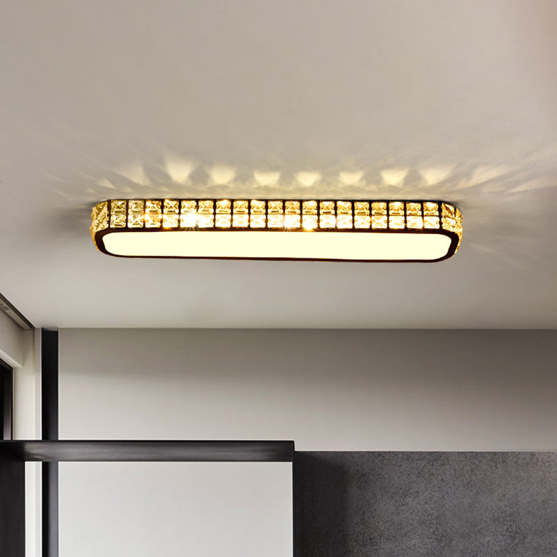 Crystal-Encrusted Oblong Ceiling Flush Minimalistic Hallway 15"/19"/23" Long LED Flush Mounted Lamp in Black/White Clearhalo 'Ceiling Lights' 'Close To Ceiling Lights' 'Close to ceiling' 'Flush mount' Lighting' 852781