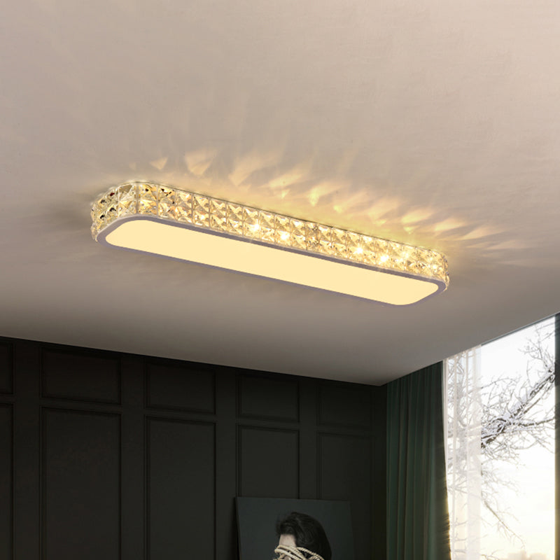 Crystal-Encrusted Oblong Ceiling Flush Minimalistic Hallway 15"/19"/23" Long LED Flush Mounted Lamp in Black/White Clearhalo 'Ceiling Lights' 'Close To Ceiling Lights' 'Close to ceiling' 'Flush mount' Lighting' 852787