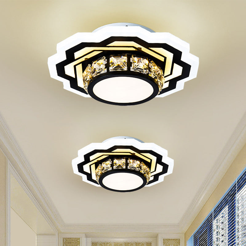 Black LED Ceiling Flush Mount Modernism Crystal Encrusted Gear/Flower Small Flushmount Light Black A Clearhalo 'Ceiling Lights' 'Close To Ceiling Lights' 'Close to ceiling' 'Flush mount' Lighting' 852790