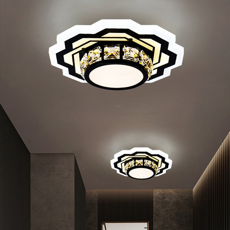 Black LED Ceiling Flush Mount Modernism Crystal Encrusted Gear/Flower Small Flushmount Light Clearhalo 'Ceiling Lights' 'Close To Ceiling Lights' 'Close to ceiling' 'Flush mount' Lighting' 852791