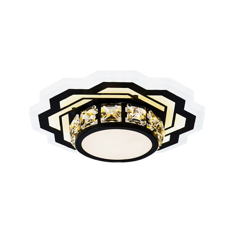 Black LED Ceiling Flush Mount Modernism Crystal Encrusted Gear/Flower Small Flushmount Light Clearhalo 'Ceiling Lights' 'Close To Ceiling Lights' 'Close to ceiling' 'Flush mount' Lighting' 852792