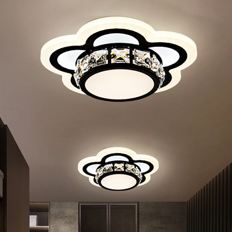 Black LED Ceiling Flush Mount Modernism Crystal Encrusted Gear/Flower Small Flushmount Light Black B Clearhalo 'Ceiling Lights' 'Close To Ceiling Lights' 'Close to ceiling' 'Flush mount' Lighting' 852794