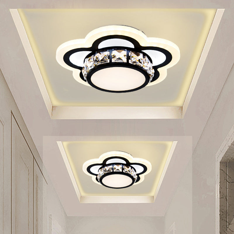 Black LED Ceiling Flush Mount Modernism Crystal Encrusted Gear/Flower Small Flushmount Light Clearhalo 'Ceiling Lights' 'Close To Ceiling Lights' 'Close to ceiling' 'Flush mount' Lighting' 852795