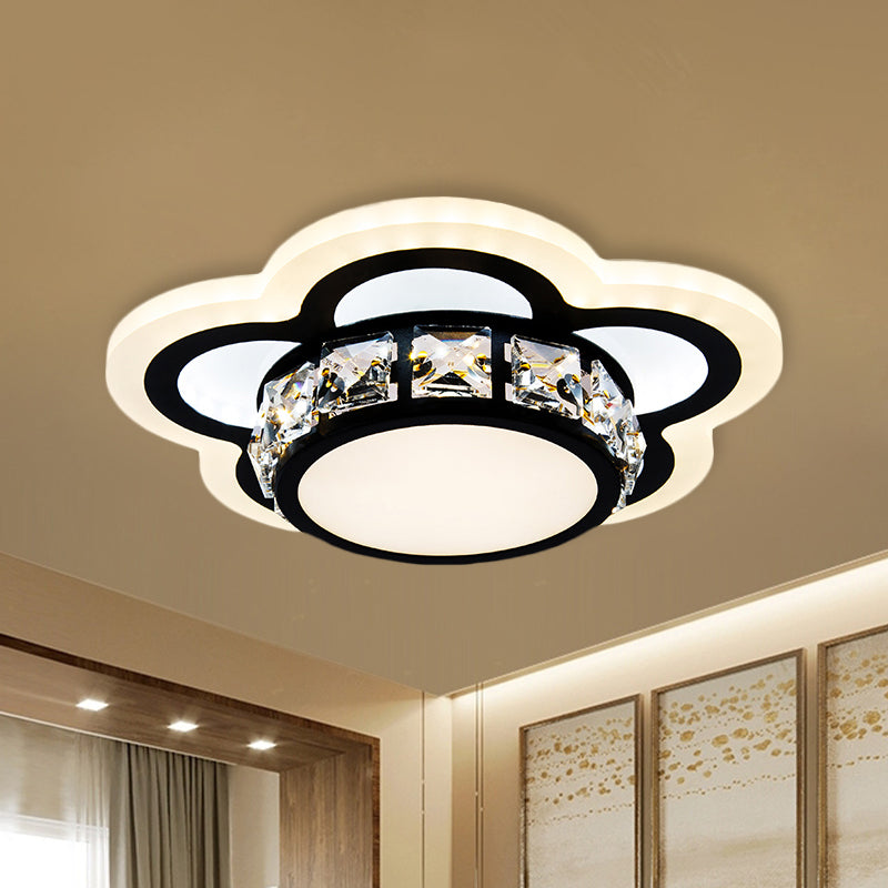 Black LED Ceiling Flush Mount Modernism Crystal Encrusted Gear/Flower Small Flushmount Light Clearhalo 'Ceiling Lights' 'Close To Ceiling Lights' 'Close to ceiling' 'Flush mount' Lighting' 852796