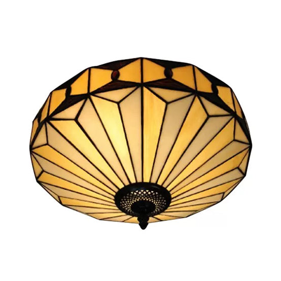 Stained Glass Ceiling Light for Bedroom, 2-Lights Flush Mount Light with Geometric Shade Mission Style, H8.5" x D16" Clearhalo 'Ceiling Lights' 'Close To Ceiling Lights' 'Close to ceiling' 'Flush mount' Lighting' 85309