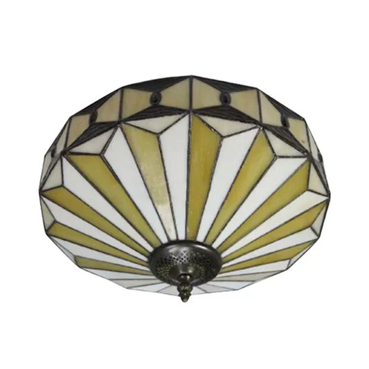 Stained Glass Ceiling Light for Bedroom, 2-Lights Flush Mount Light with Geometric Shade Mission Style, H8.5" x D16" Clearhalo 'Ceiling Lights' 'Close To Ceiling Lights' 'Close to ceiling' 'Flush mount' Lighting' 85310