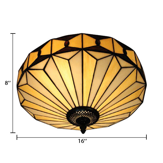 Stained Glass Ceiling Light for Bedroom, 2-Lights Flush Mount Light with Geometric Shade Mission Style, H8.5" x D16" Clearhalo 'Ceiling Lights' 'Close To Ceiling Lights' 'Close to ceiling' 'Flush mount' Lighting' 85311