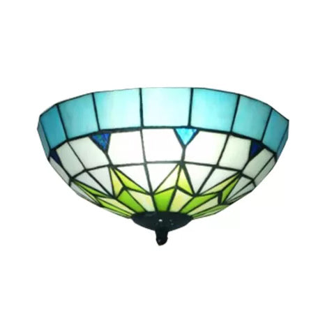 Stained Glass Ceiling Lighting, Mini Domed Flush Mount Light Fixture in Bronze with Jewel for Bedroom Tiffany Style, H6" x D10" Clearhalo 'Ceiling Lights' 'Close To Ceiling Lights' 'Close to ceiling' 'Flush mount' Lighting' 85313