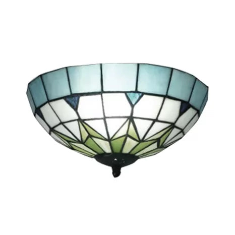 Stained Glass Ceiling Lighting, Mini Domed Flush Mount Light Fixture in Bronze with Jewel for Bedroom Tiffany Style, H6" x D10" Clearhalo 'Ceiling Lights' 'Close To Ceiling Lights' 'Close to ceiling' 'Flush mount' Lighting' 85314