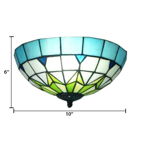 Stained Glass Ceiling Lighting, Mini Domed Flush Mount Light Fixture in Bronze with Jewel for Bedroom Tiffany Style, H6" x D10" Clearhalo 'Ceiling Lights' 'Close To Ceiling Lights' 'Close to ceiling' 'Flush mount' Lighting' 85315