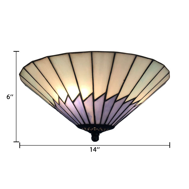 Bedroom Ceiling Lights Tiffany Style, 2-Lights Conical Flush Mount Light in Purple, 6" High x 13" in Diameter Clearhalo 'Ceiling Lights' 'Close To Ceiling Lights' 'Close to ceiling' 'Flush mount' Lighting' 85319