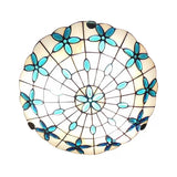 Stained Glass Ceiling Light Blue, 3-Lights Tiffany Flushmount Lighting with Bowl Shade and Jewel, 5" High x 16" in Diameter Blue Clearhalo 'Ceiling Lights' 'Close To Ceiling Lights' 'Close to ceiling' 'Flush mount' Lighting' 85329