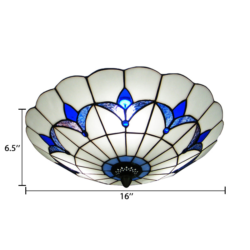 Stained Glass Ceiling Light Blue, 3-Lights Flush Mount Light with Floral Shade for Bedroom Tiffany Style Clearhalo 'Ceiling Lights' 'Close To Ceiling Lights' 'Close to ceiling' 'Flush mount' Lighting' 85335