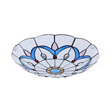 White Tiffany Ceiling Lights, 2-Lights Flush Mount Light with Art Glass Floral Shade and Jewel for Bedroom Clearhalo 'Ceiling Lights' 'Close To Ceiling Lights' 'Close to ceiling' 'Flush mount' Lighting' 85342