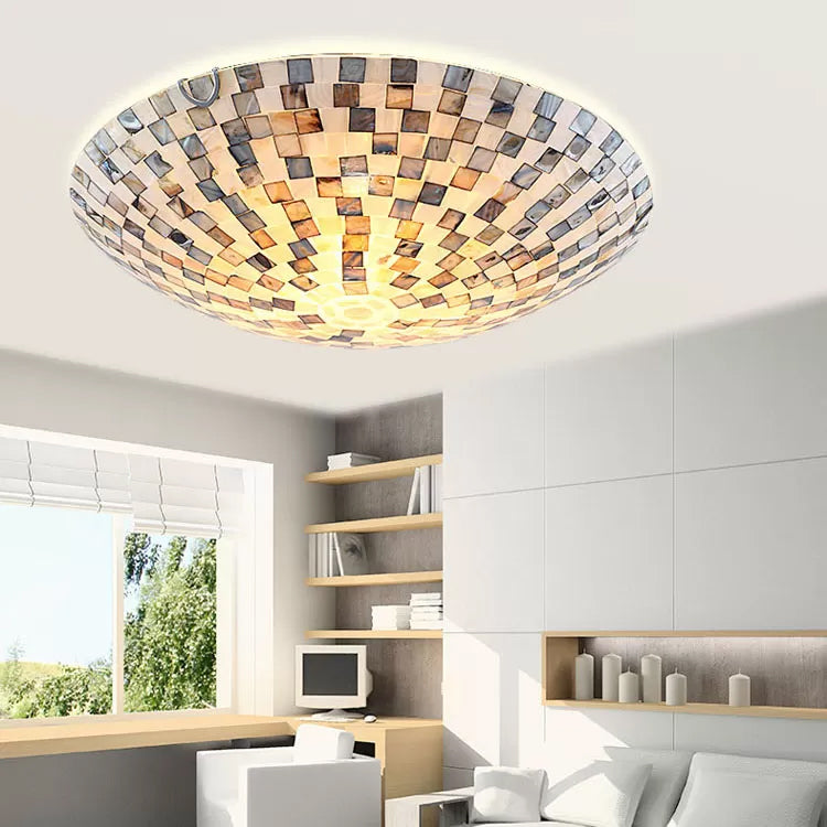 Bedroom Ceiling Lights Tiffany, 2 Lights Shell Flush Mount Light Fixture in Beige with Bowl Shade, 8" High x 12" in Diameter Clearhalo 'Ceiling Lights' 'Close To Ceiling Lights' 'Close to ceiling' 'Flush mount' Lighting' 85353