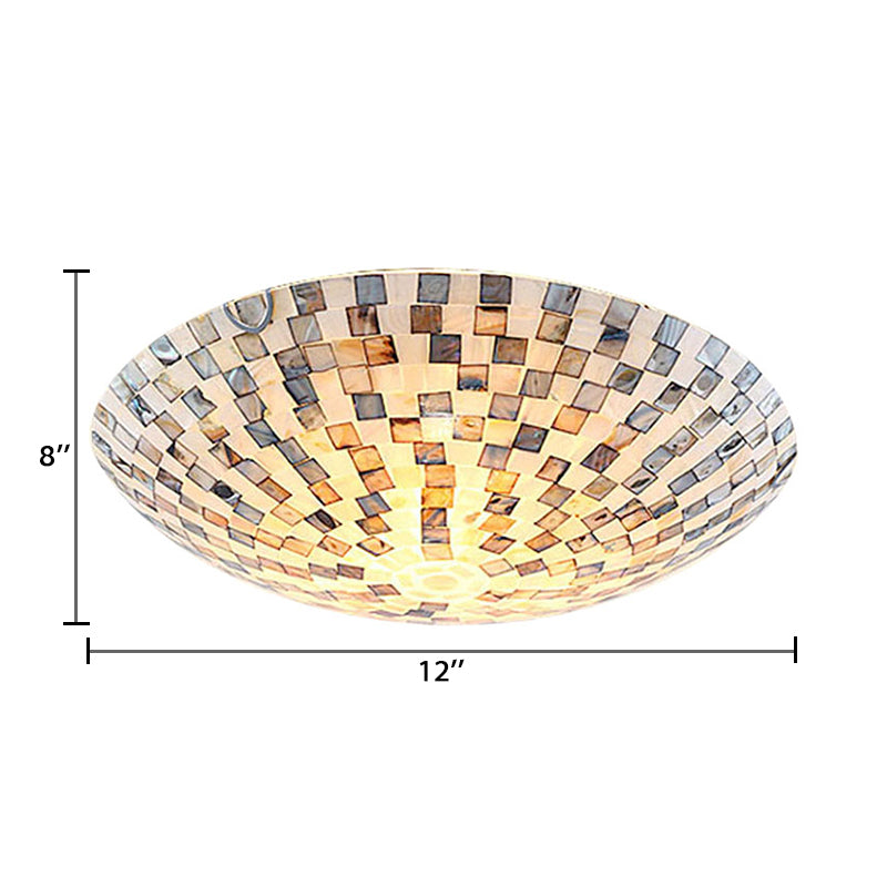 Bedroom Ceiling Lights Tiffany, 2 Lights Shell Flush Mount Light Fixture in Beige with Bowl Shade, 8" High x 12" in Diameter Clearhalo 'Ceiling Lights' 'Close To Ceiling Lights' 'Close to ceiling' 'Flush mount' Lighting' 85356