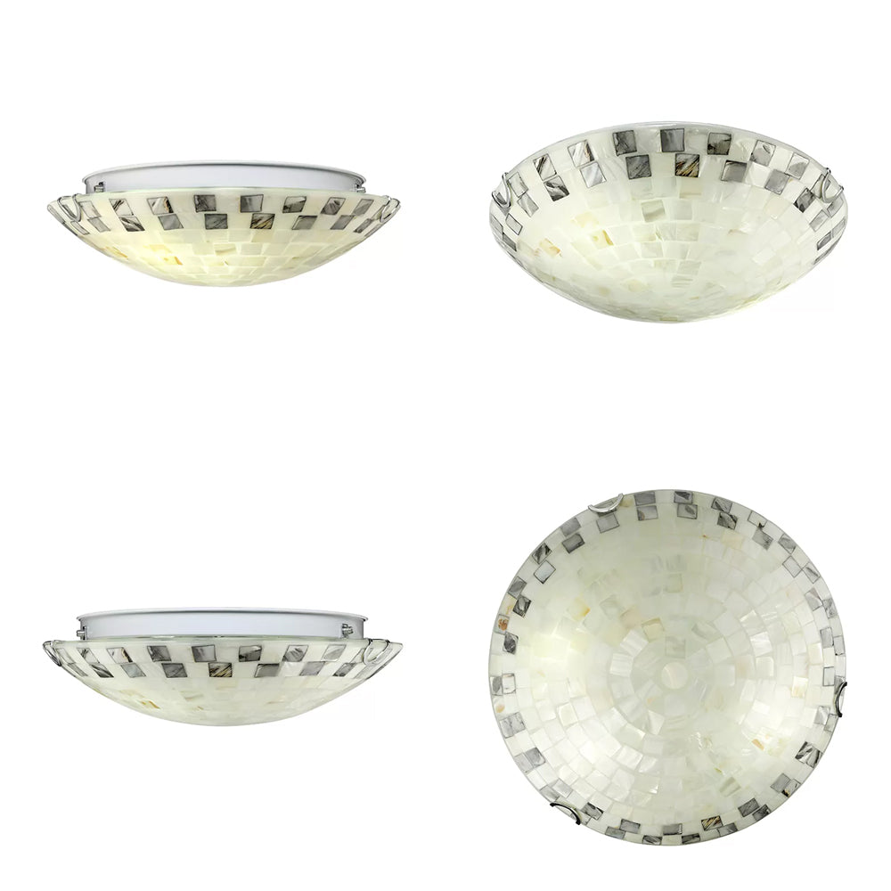 Tiffany Ceiling Lights, 2-Lights Shell Flush Mount Light in Beige with Bowl Shade for Bedroom, 3" High x 12" in Diameter Clearhalo 'Ceiling Lights' 'Close To Ceiling Lights' 'Close to ceiling' Lighting' 85359