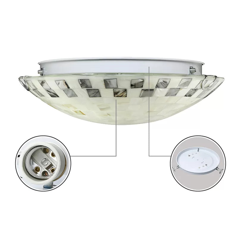 Tiffany Ceiling Lights, 2-Lights Shell Flush Mount Light in Beige with Bowl Shade for Bedroom, 3" High x 12" in Diameter Clearhalo 'Ceiling Lights' 'Close To Ceiling Lights' 'Close to ceiling' Lighting' 85361