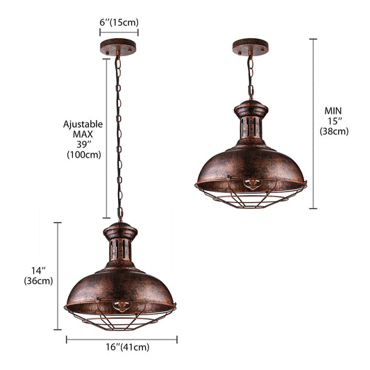 1 Head Bowl Ceiling Fixture Warehouse Rust Finish Iron Hanging Ceiling Light with Wire Frame over Table Clearhalo 'Art Deco Pendants' 'Cast Iron' 'Ceiling Lights' 'Ceramic' 'Crystal' 'Industrial Pendants' 'Industrial' 'Metal' 'Middle Century Pendants' 'Pendant Lights' 'Pendants' 'Tiffany' Lighting' 85365