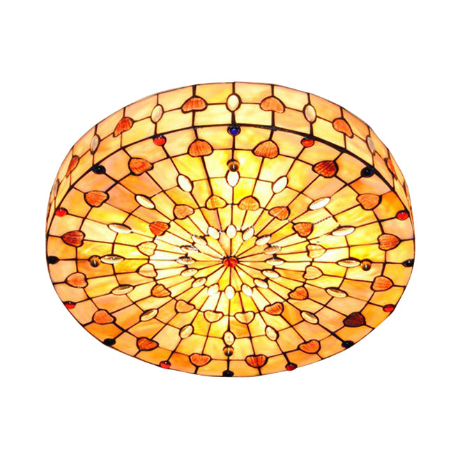 Stained Glass Ceiling Light Flush Mount, 4 Lights Jewel Flush Mount Lighting with Drum Shade for Bedroom Tiffany Style Clearhalo 'Ceiling Lights' 'Close To Ceiling Lights' 'Close to ceiling' 'Flush mount' Lighting' 85376