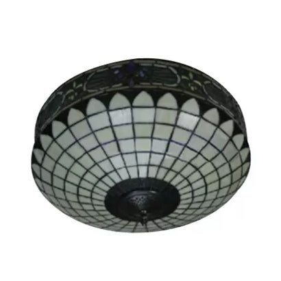 Stained Glass Ceiling Light, 2-Lights Cylinder Flush Mount Lighting for Bedroom Tiffany Style, 8" High x 18" in Diameter Clearhalo 'Ceiling Lights' 'Close To Ceiling Lights' 'Close to ceiling' 'Flush mount' Lighting' 85437