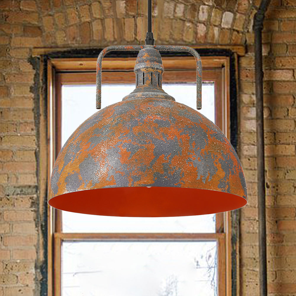 Rust Finish Domed Pendant Light Antique Style Wrought Iron 1 Head Dining Table Hanging Fixture with Vented Socket Rust Clearhalo 'Art Deco Pendants' 'Cast Iron' 'Ceiling Lights' 'Ceramic' 'Crystal' 'Industrial Pendants' 'Industrial' 'Metal' 'Middle Century Pendants' 'Pendant Lights' 'Pendants' 'Tiffany' Lighting' 85653