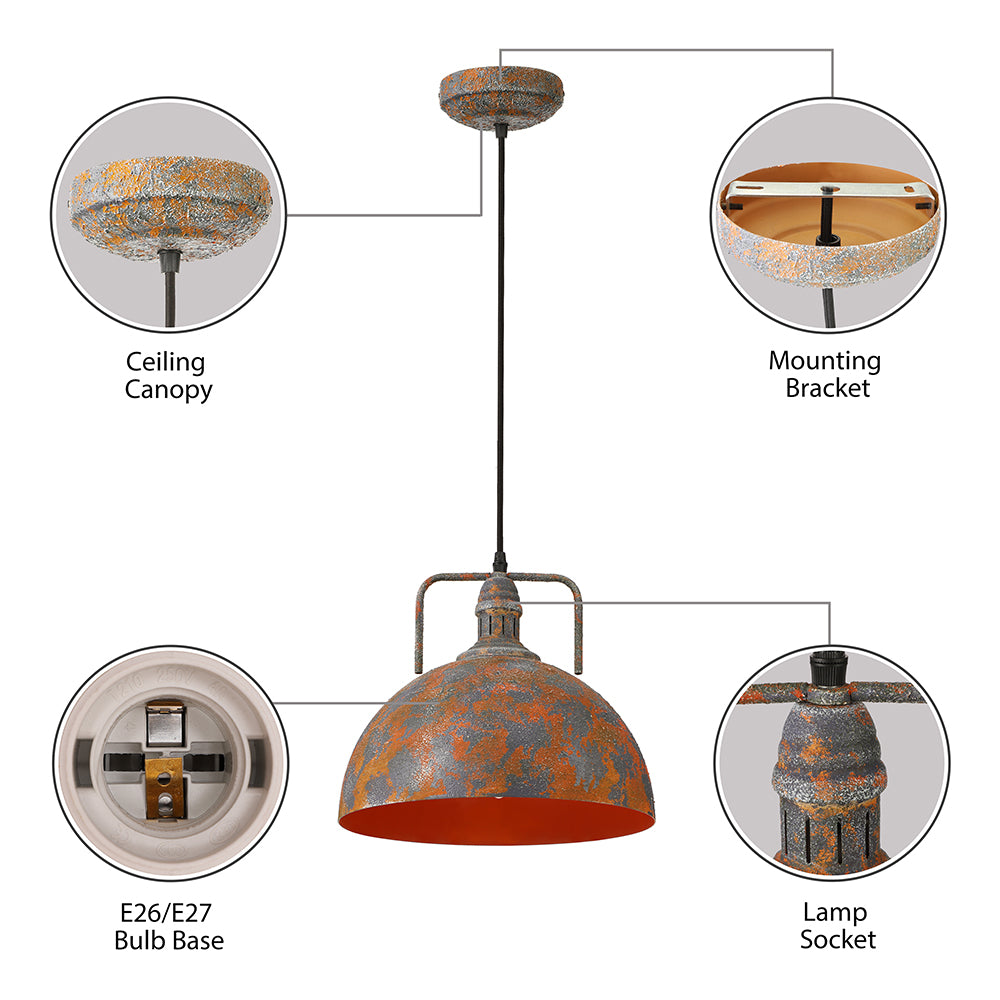 Rust Finish Domed Pendant Light Antique Style Wrought Iron 1 Head Dining Table Hanging Fixture with Vented Socket Clearhalo 'Art Deco Pendants' 'Cast Iron' 'Ceiling Lights' 'Ceramic' 'Crystal' 'Industrial Pendants' 'Industrial' 'Metal' 'Middle Century Pendants' 'Pendant Lights' 'Pendants' 'Tiffany' Lighting' 85657
